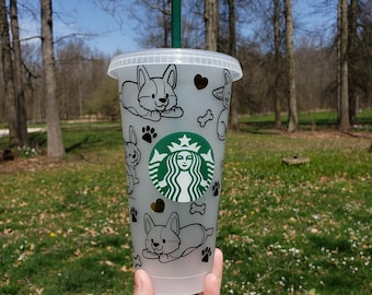 Corgi Dog Starbucks Cold Cup | Gift | 24 Ounce Reusable Tumbler | Venti Cup