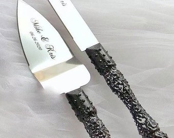 anpassa tårtformsset för bröllop, gotiskt serveringsset för bröllopstårtor, alternativ bröllopsdekor, personlig present, jubileumspresent