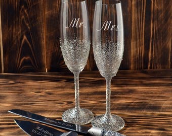 Wedding Flutes And Cake Server Sets Etsy