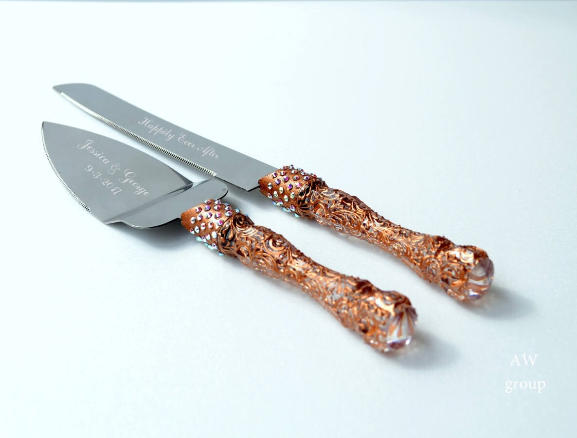 Rose Gold Wedding Cake Serving Set Cake Knife Set Cake Cutting Etsy