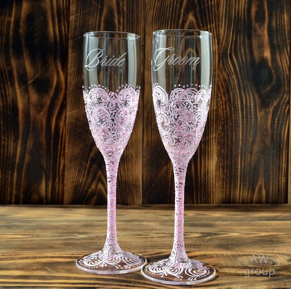 Personalisierte Hochzeit Sektgläser, Blush Pink Toasten Gläser (2er-Set)