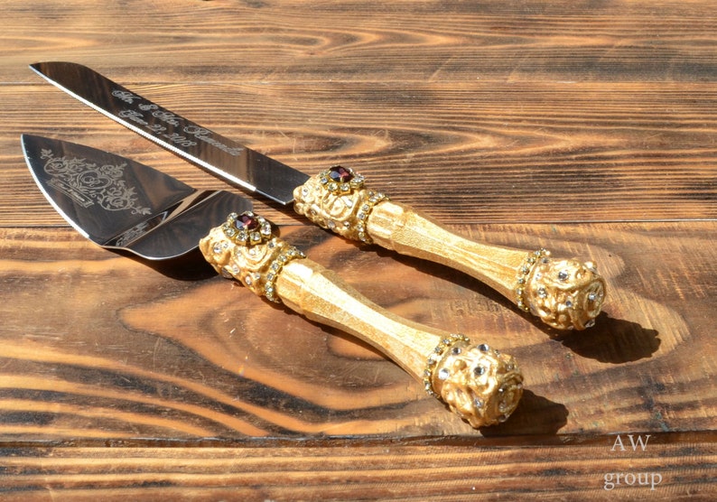 Gold Wedding Cake Knife Set Personalized Cake Serving Set Etsy