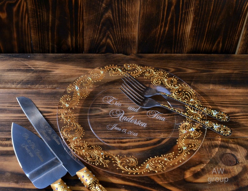 Personalized Cake Serving Set for cutting wedding cake Gold Etsy