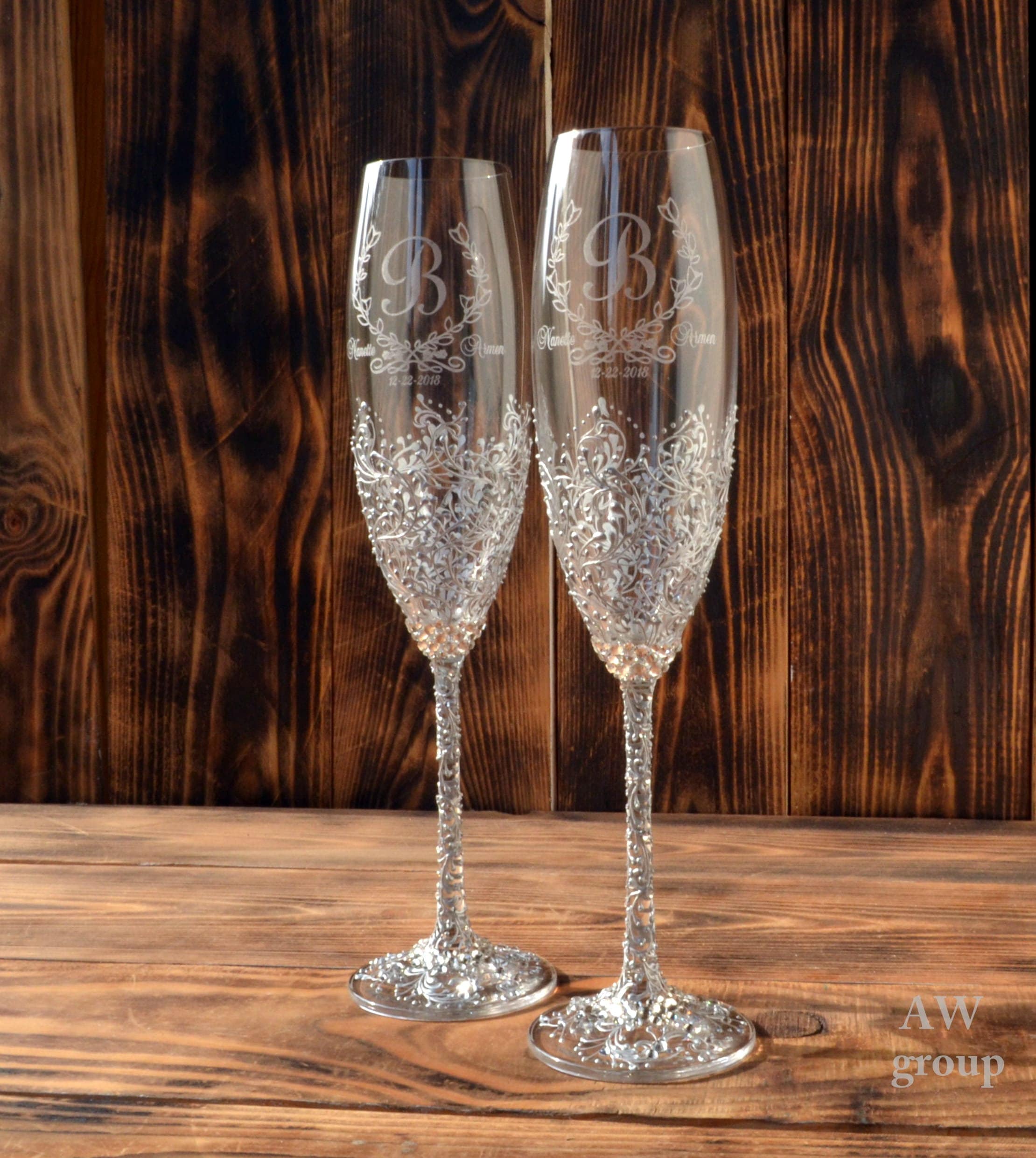 Copas de champán de boda personalizadas y juego de servidor de Etsy Copas de champán de boda personalizadas y juego de servidor de Etsy