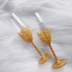 Wedding glasses, custom wedding champagne glasses, gatsby style wedding toasting flutes, gold wedding set of 2psc