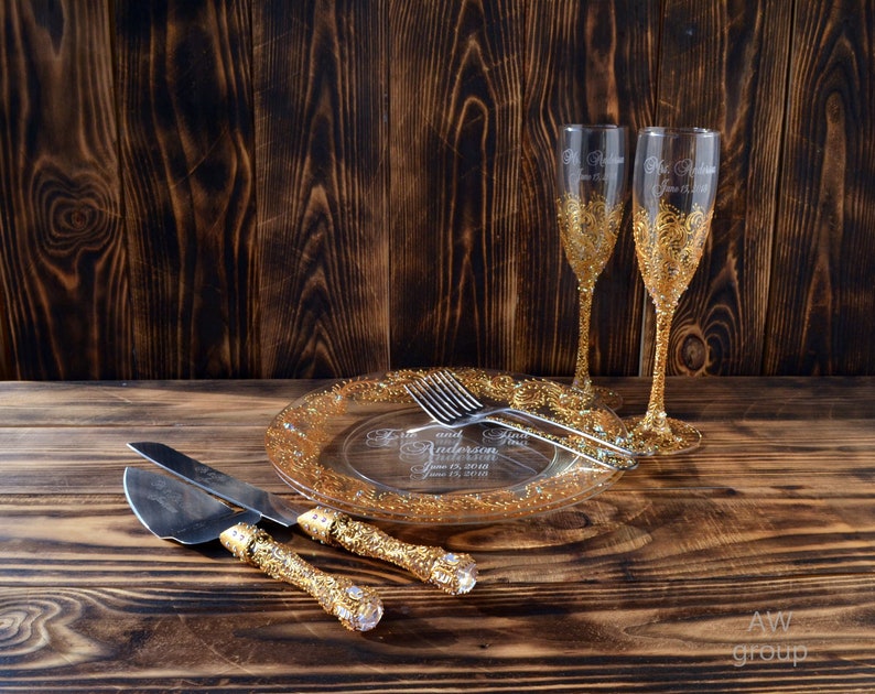 Personalized Cake Serving Set for cutting wedding cake Gold Etsy