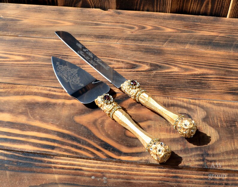 Gold Wedding Cake Knife Set Personalized Cake Serving Set Etsy