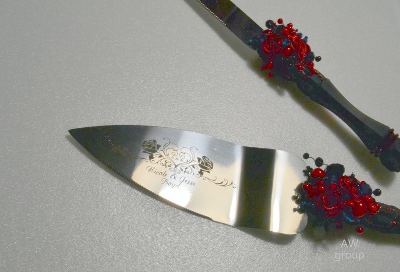 Personalized wedding cake serving set black and red wedding Etsy