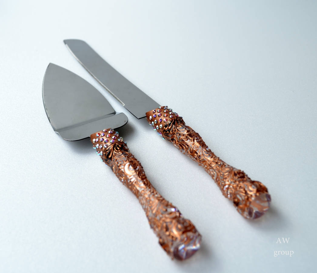 Rose Gold Wedding Cake Serving Set Cake Knife Set Cake Cutting Etsy