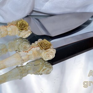 Wedding cake serving set, personalized gold cutting set, wedding server & knife, wedding cake server