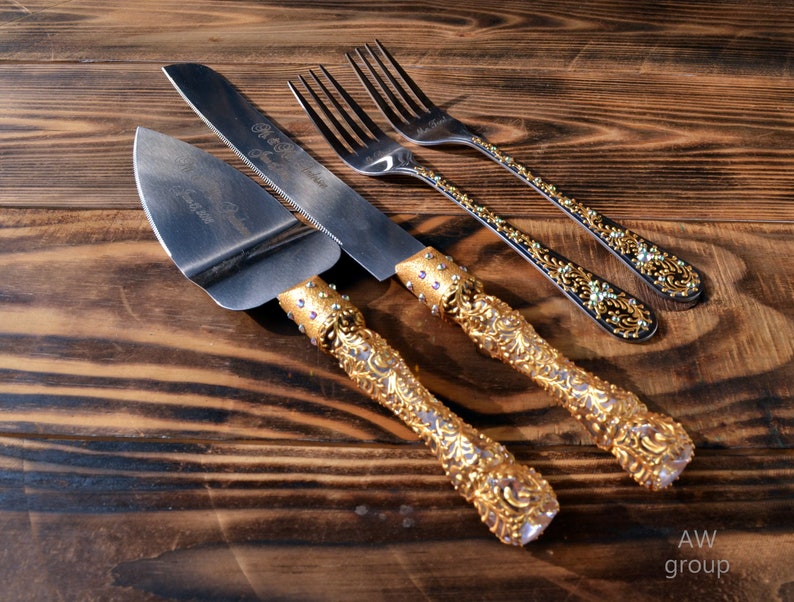 Personalized Cake Serving Set for cutting wedding cake Gold Etsy