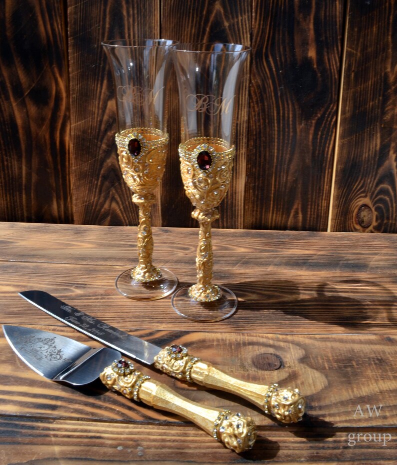Gold Wedding Cake Knife Set Personalized Cake Serving Set Etsy