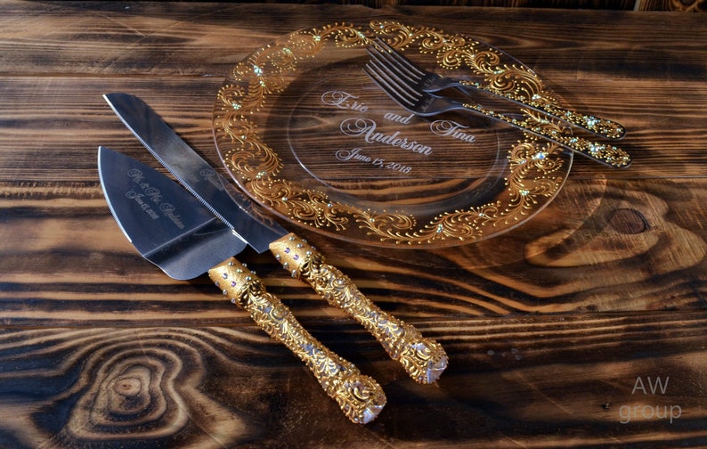 Personalized Cake Serving Set for cutting wedding cake Gold Etsy