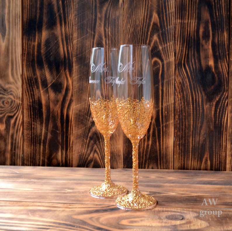 Personalized Wedding Champagne Flutes Gold Wedding Champagne Etsy