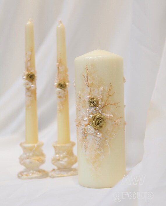 Gold Wedding Unity Candles Set Personalized Wedding Unity Etsy
