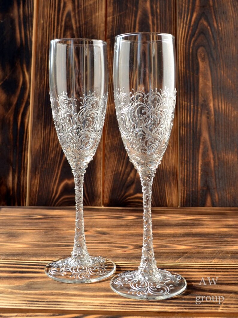 Wedding Champagne Flutes Silver Wedding Champagne Glasses Etsy