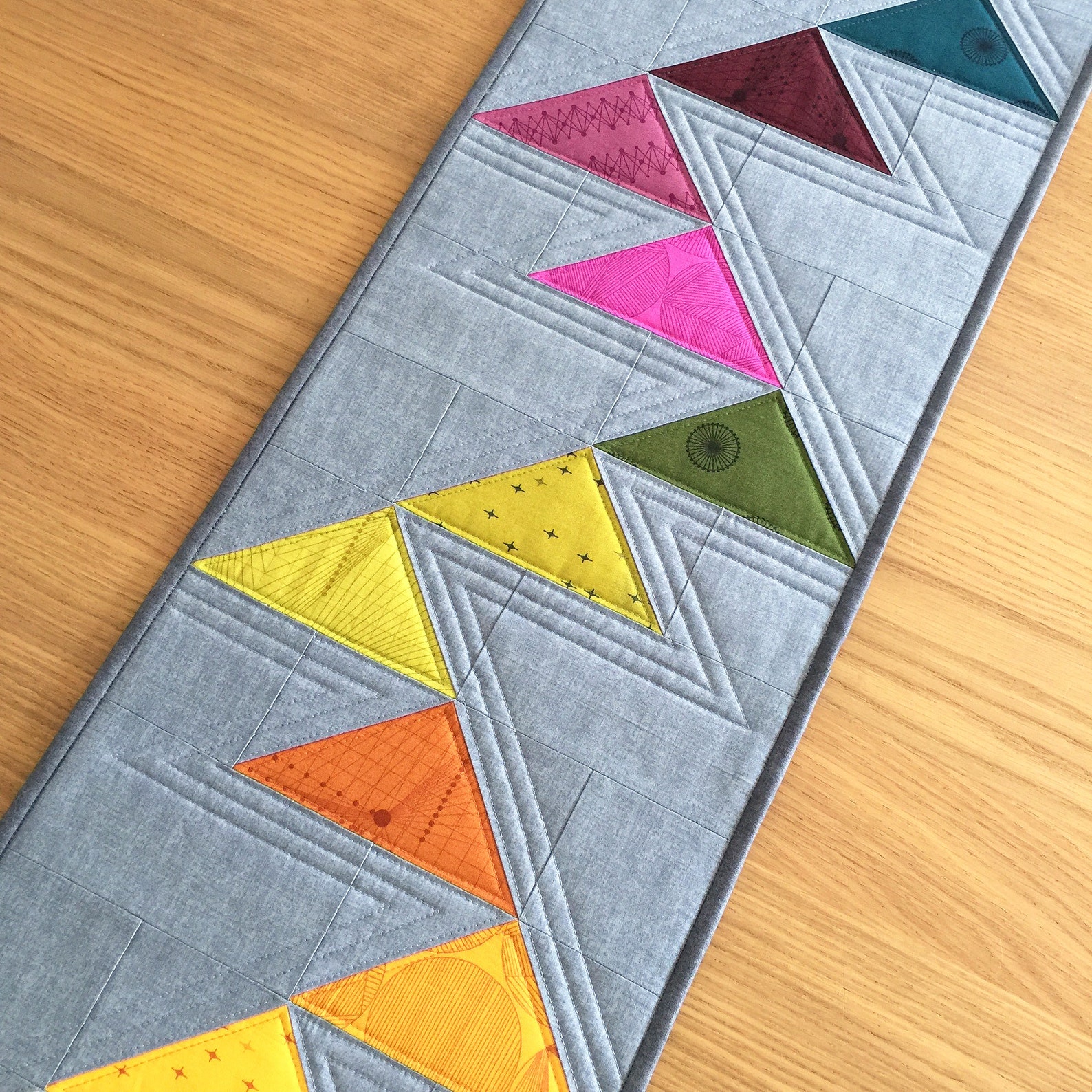 Modern Quilted Table Runner Rainbow Table Runner Grey Table Etsy