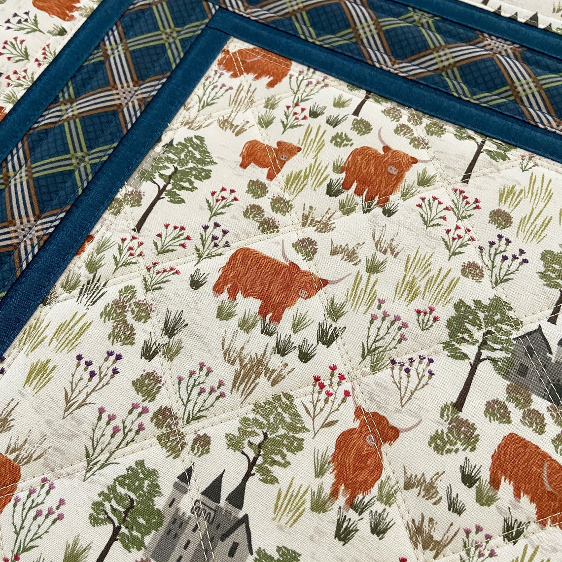 Quilted Table Topper 20 Highland Cow Table Quilt Etsy