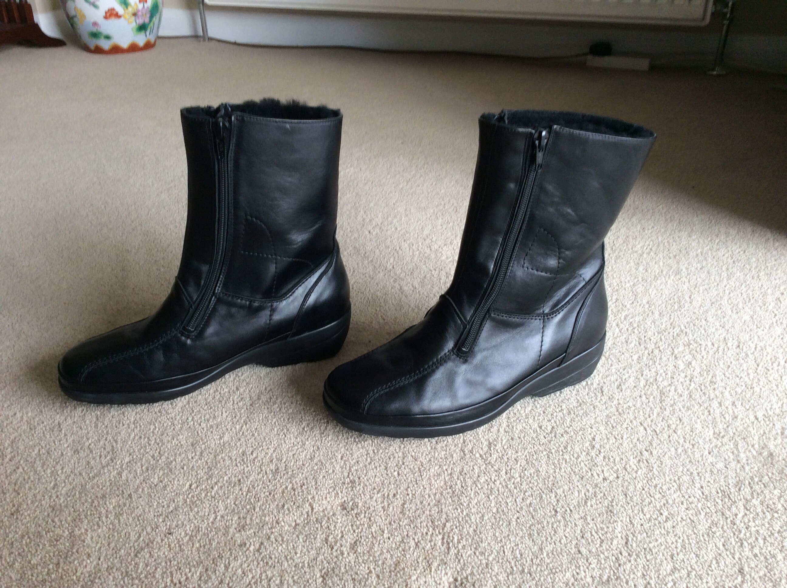 Waldlaufer black leather lambswool lined tall ankle boots | Etsy