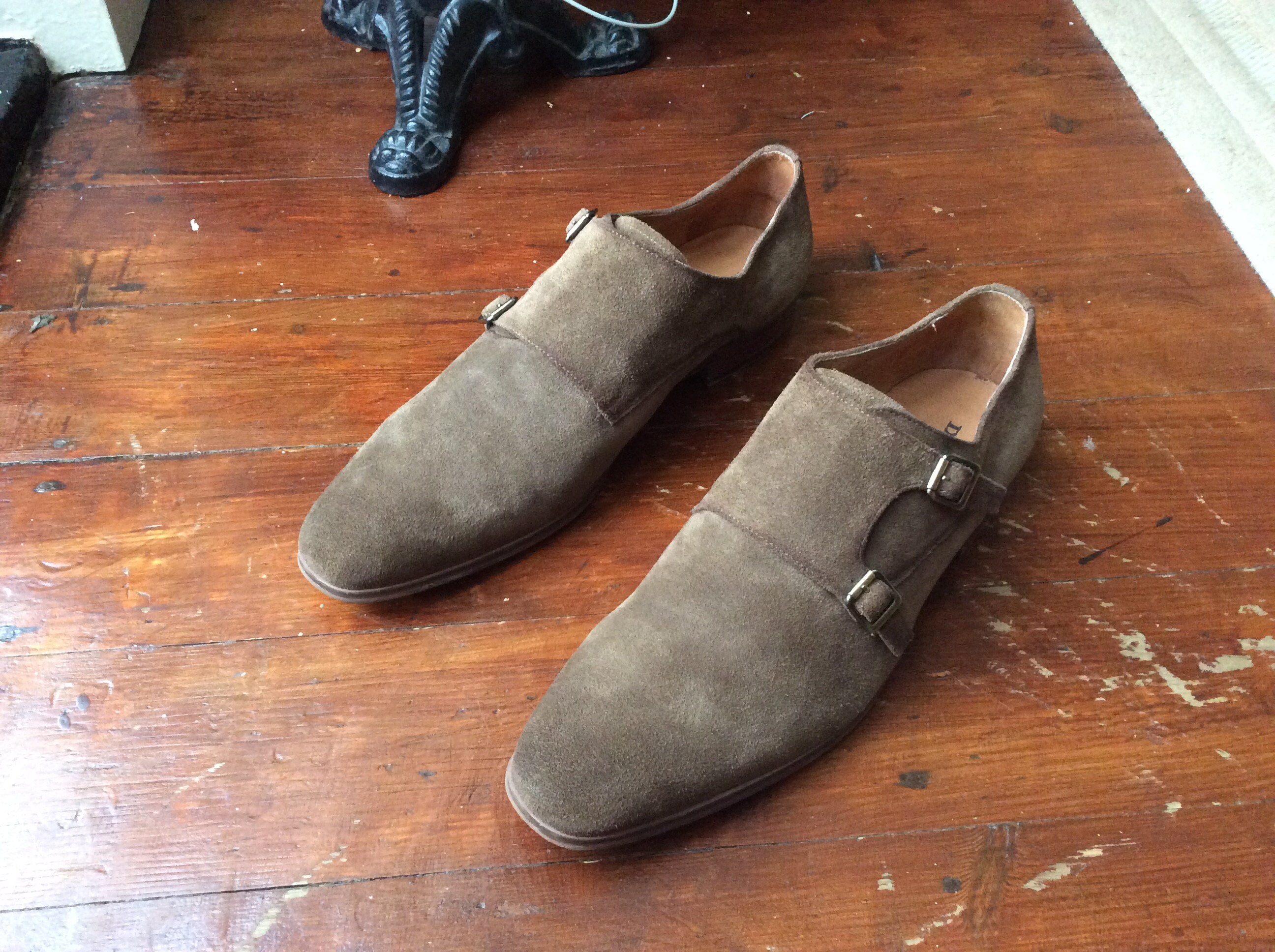 Mens Dune Brown Suede Monk Strap Shoes 