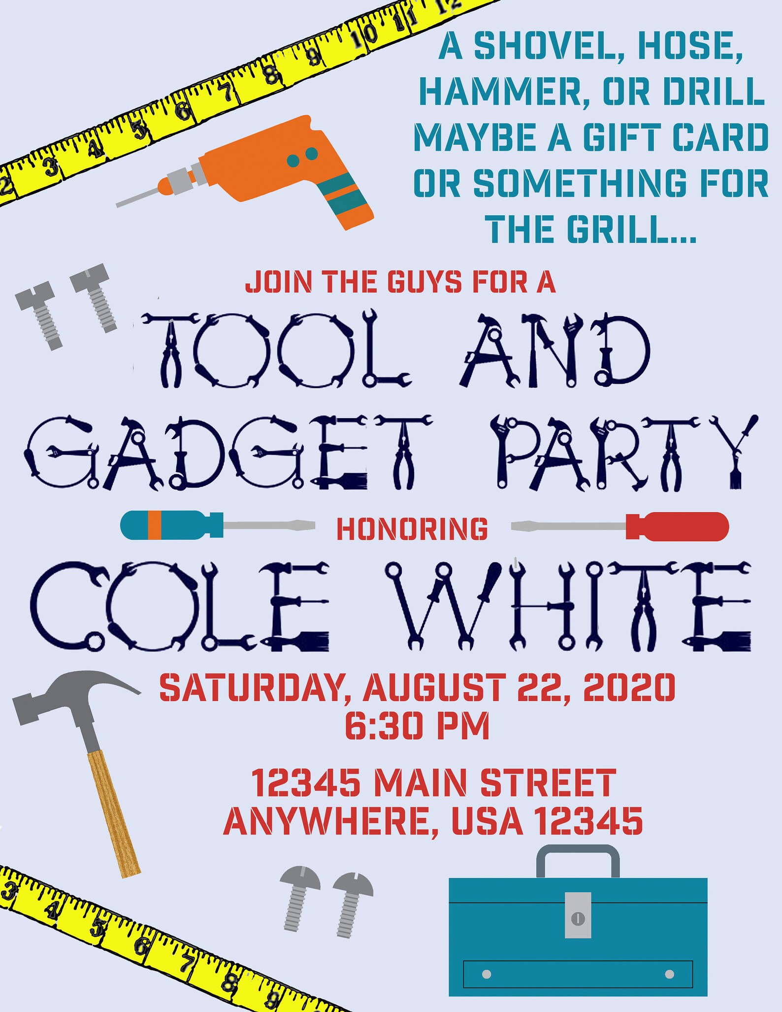 Tool and Gadget Party Invitation Customizable Digital Copy Etsy