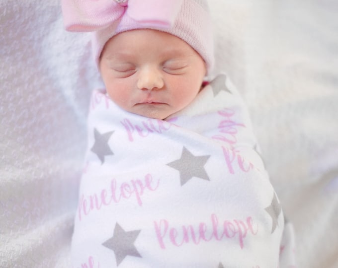 Personalized Baby Blanket, Star Personalize Swaddle, Twinkle Little Star Baby Name Blanket, Baby Girl or Boy Blanket, Baby Shower Gift