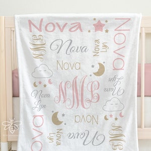 SALE Personalized Baby Blanket, Moon and Stars Baby Name Swaddle, Moon and Back, Dream Cloud, Little Star Nursery, Baby Shower Gift FMS19 For a GIRL