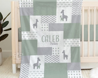 SALE Personalized Giraffe Baby Blanket, Quilt Print, Giraffe Blanket, Giraffe Nursery, Safari Nursery, Baby Girl, Baby Boy #GQ21