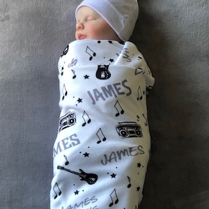 SALE Personalized Rock N Roll Blanket, Guitar Blanket, Music Blanket, Newborn Swaddle, Baby Boy Baby Girl, Perfect Gift #G1119