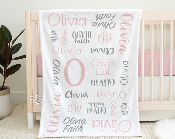 Personalized Baby Blanket, Personalized Name Blanket, Baby Boy, Baby Girl Blanket, Baby Shower- Hampton-Olivia Collection #H1018