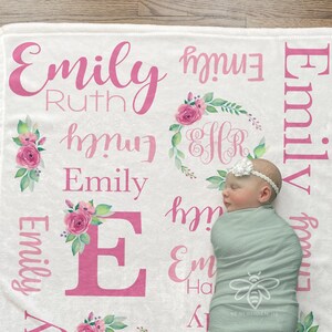 Personalized Baby Blanket, Baby Name Floral Monogram Blanket, Floral Nursery, Flower Blanket, Flower Monogram, Baby Girl Blanket #FNF4