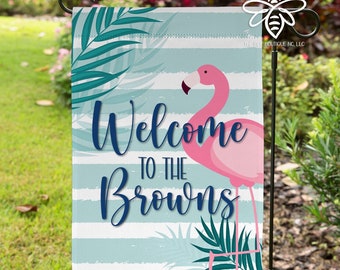 SALE Personalized Garden Flag, Flamingo Welcome Flag, Flamingo House Flag, Flamingo Beach Flag, House Warming Gift, New House Flag #FLF24