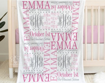 SALE Personalized Baby Blanket, Birth Stats, Name Baby Blanket, Baby Boy, Baby Girl Blanket, Receiving Blanket, Baby Shower #4B716