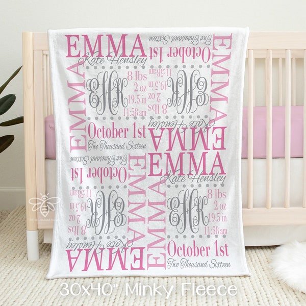 SALE Personalized Baby Blanket, Birth Stats, Name Baby Blanket, Baby Boy, Baby Girl Blanket, Receiving Blanket, Baby Shower #4B716