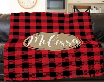 SALE Personalized Buffalo Plaid Blanket, Red and Black Buffalo Check, Red and Black Plaid Personalized Blanket #LF17