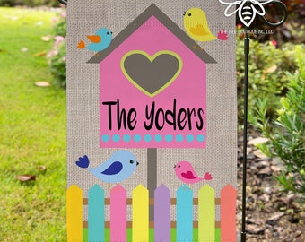 SALE Personalized Birdhouse Flag, Birdhouse Welcome Flag, Birdhouse House Flag, House Name Flag, House Warming Gift, New House Flag #SF24