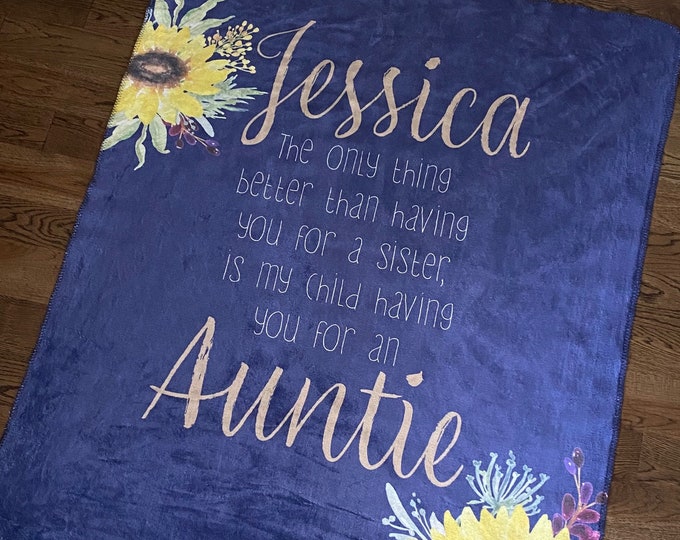 Personalized Sister Sunflower Blanket, Aunt Blanket, Auntie Blanket, Mother's Day, Personalized Gift