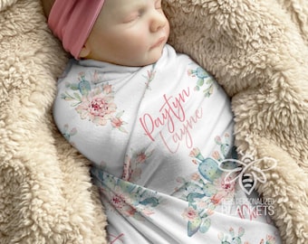 SALE Personalized Cactus Baby Blanket, Succulents, Cactus Theme Baby Girl Nursery Blanket, Custom Print Name Blanket, Best Baby Gift, SNC23