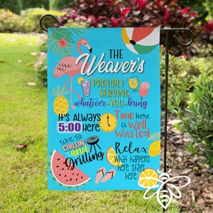Personalized Pool Flag, Garden Flag, What Happens Here Stays Here, BYOB, Chillin&#39; & Grillin&#39;, Summertime, Suns Out, House Flag #GF22