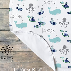 SALE Personalized Baby Blanket, Oceania Whale Swaddle, Baby Name Blanket, Rainbow Fish, Ocean, Baby Shower, *Hat Separate #O319