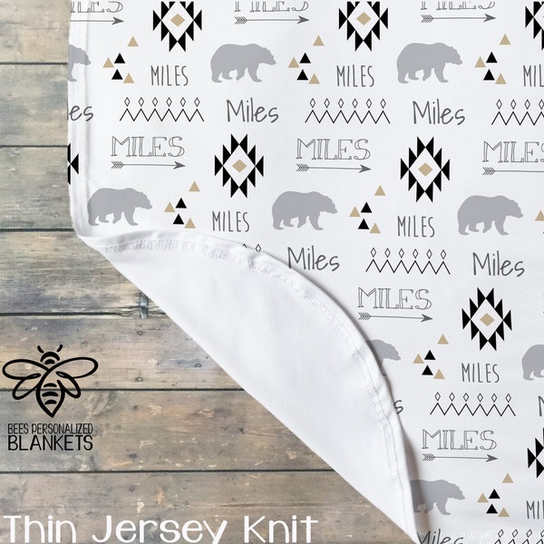 SALE Personalized Baby Blanket, Tribal Bear Baby Name Swaddle, Newborn Baby Boy Girl,  Blanket, *Hat and Headband Separate* #TB20