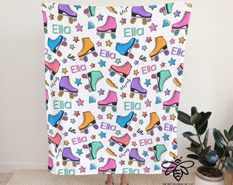 SALE Personalized Roller-skate Blanket, Let's Roller Skate Blanket, Skating Birthday Party Personalized Blanket, Rollerskate #SNR20