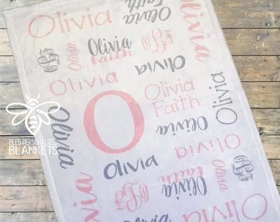 Personalized Baby Blanket, Personalized Name Blanket, Baby Boy, Baby Girl Blanket, Baby Shower- Hampton-Olivia Collection