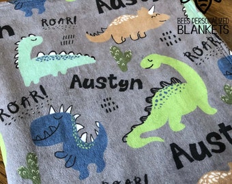 Personalized Baby Blanket, Dino T-Rex Roar Name Blanket, Dinosaur Blanket, Dino Blanket, Dino Party Gift, Dinosaur Theme, #D919
