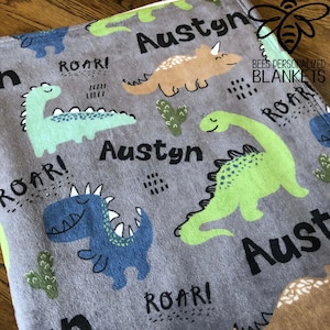 SALE Personalized Baby Blanket, Dino T-Rex Roar Name Blanket, Dinosaur Blanket, Dino Blanket, Dino Party Gift, Dinosaur Theme, D919 image 1