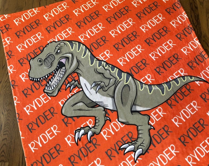 Personalized Blanket, T-Rex Name Blanket, Personalized Dinosaur Blanket, Dino Name Blanket, Dino Party Gift, Dinosaur Theme, BEST GIFT!