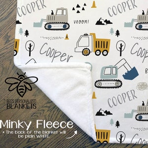 Personalize Construction Baby Blanket, Little Trucks, Dump Truck Tractor Excavator Bulldozer, Baby Name Blanket, Baby Boy Nursery #T222