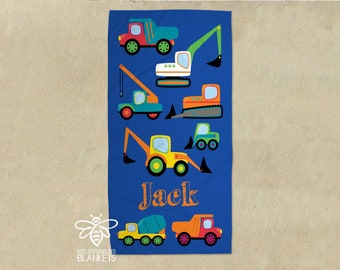 SALE Personalized Construction Truck Towel, Boys Monogram Towel, Tractor Dump Truck Towel, 1st Birthday Gift, Preschool Nap Mat Towel #CT19