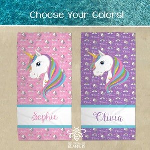 Personalized Unicorn Beach Towel, Monogram Towel, Premium Microfiber-Cotton Beach Towel, Choose Your Colors!
