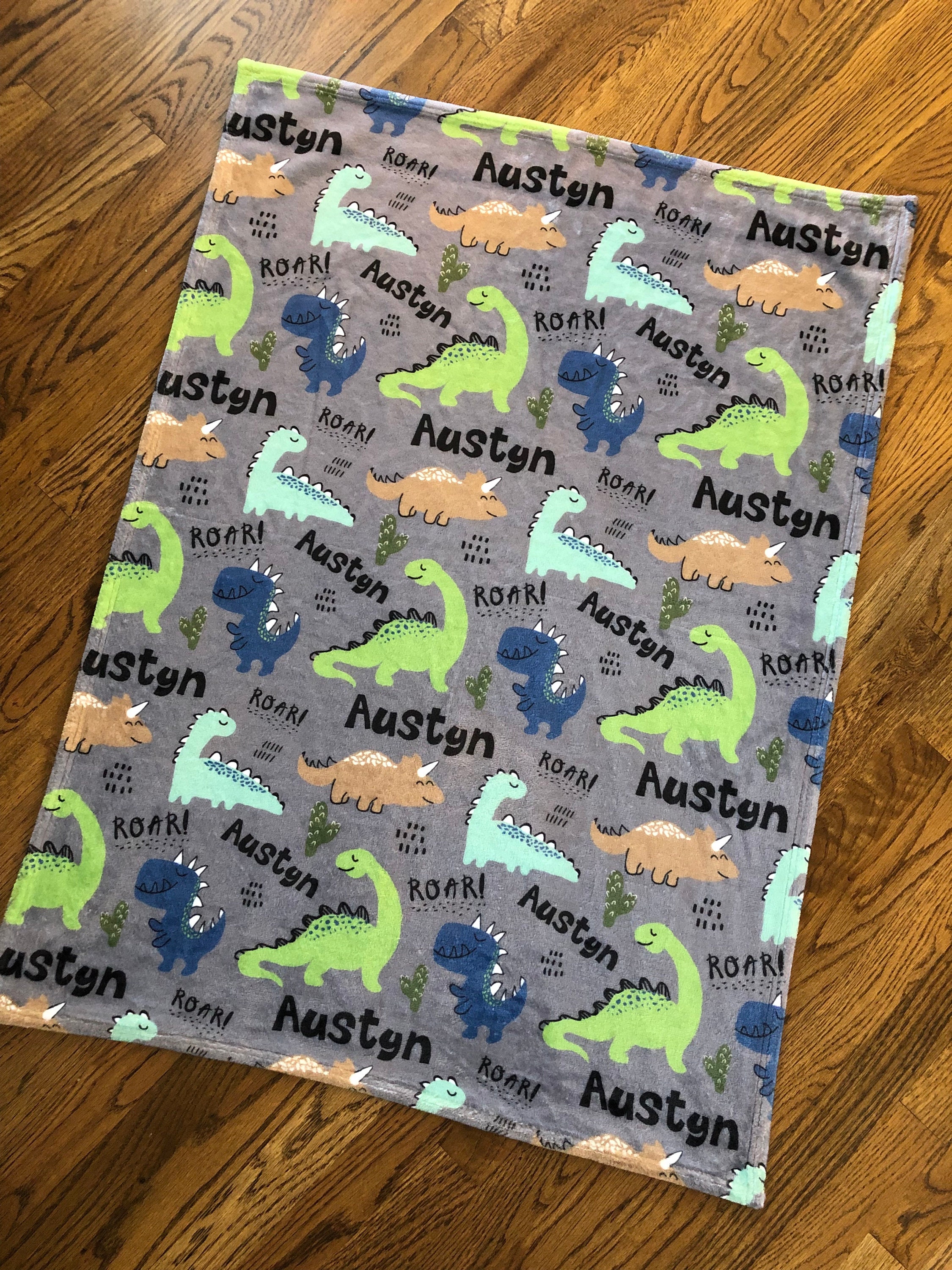 Personalized Baby Blanket Dino TRex Roar Name Blanket Etsy